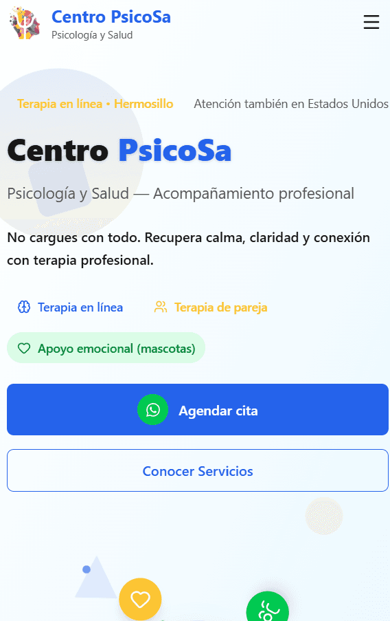 Vista móvil del proyecto Centro Psicosa